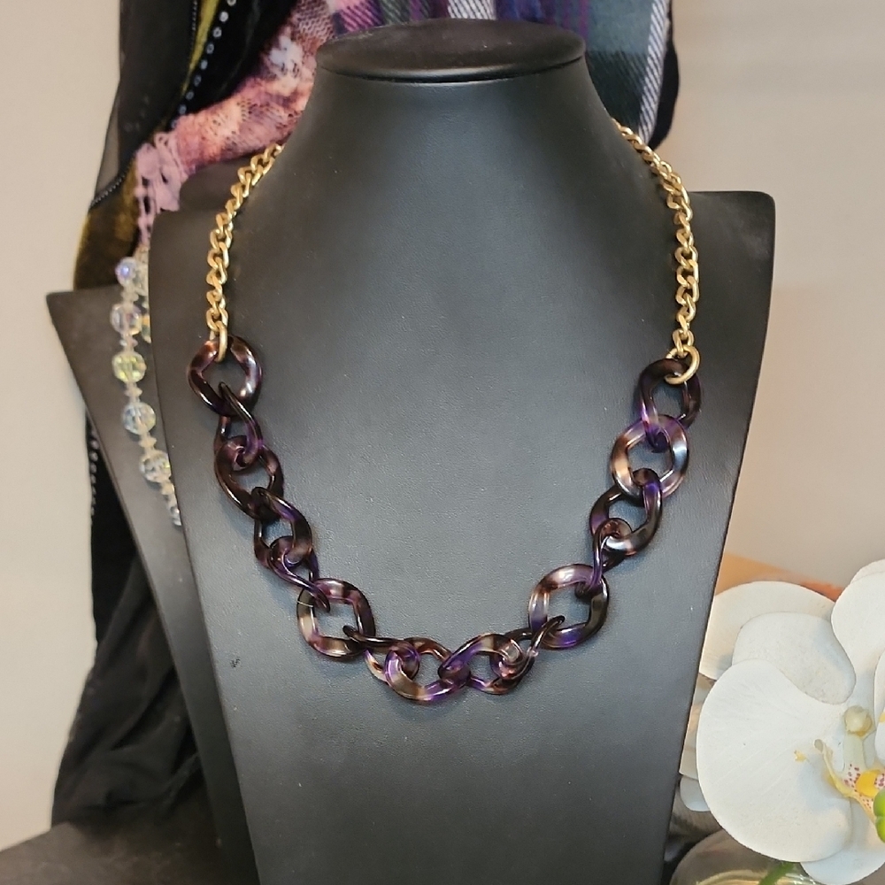 J. Crew purple tortoise shell chain necklace